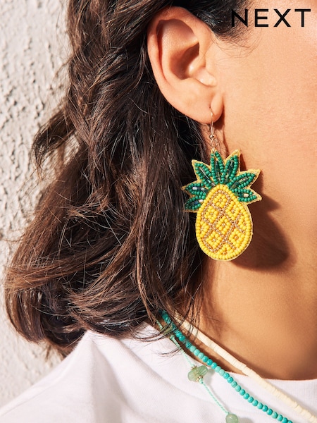 Yellow Beaded Pineapple Drop Earrings (AN4085) | € 20