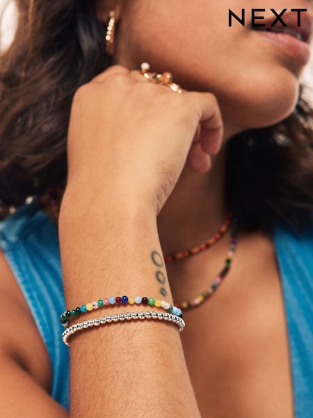 Multicoloured Beaded Stretch Bracelets 2 Pack (AN4092) | €14.50