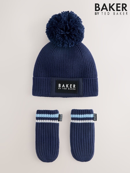 Baker by Ted Baker Boys Pom Beanie and Mittens Set (AN4118) | 129 QAR
