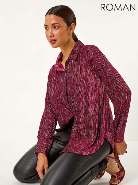 Roman Red Shimmer Textured Stretch Shirt (AN4142) | €53