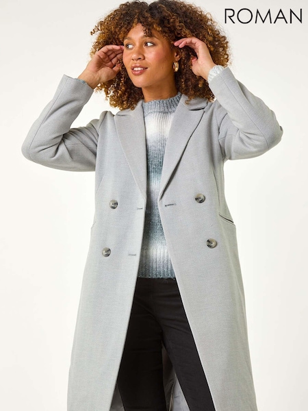 Roman Grey Herringbone Double Breasted Coat (AN4150) | ₪566