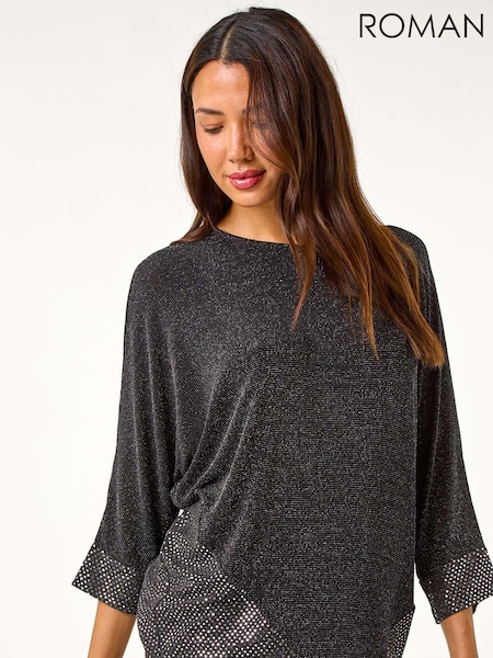 Roman Black Contrast Sparkle Stretch Top (AN4153) | €46