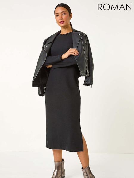 Roman Black Textured A-Line Knitted Jumper Dress (AN4163) | €53