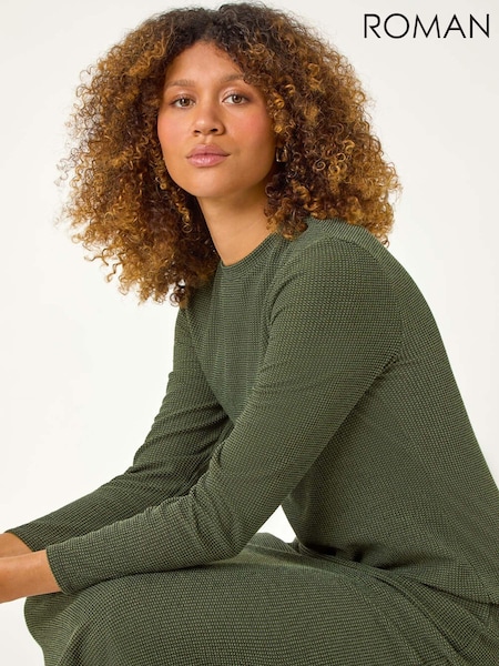 Roman Green Textured A-Line Knitted Jumper Dress (AN4170) | €53