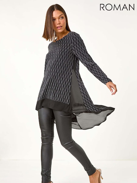 Roman Print Chiffon Hem Stretch Top (AN4177) | €53
