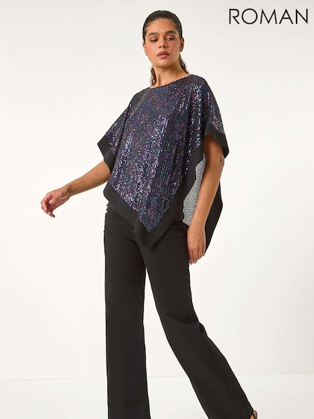 Roman Purple Sequin Overlay Stretch Tunic Top (AN4180) | $107