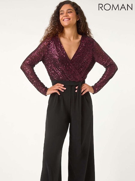 Roman Sequin Wrap V-Neck Stretch Jumpsuit (AN4189) | 78 €