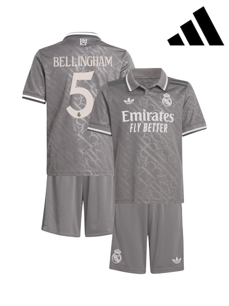 adidas Grey Real Madrid Third Youthkit 2024-25 Bellingham 5 Football Shirt (AN4208) | R$ 940