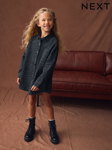 Grey/Black Zebra Animal Denim Shirt (3-16yrs) (AN4287) | 84 QAR - 114 QAR