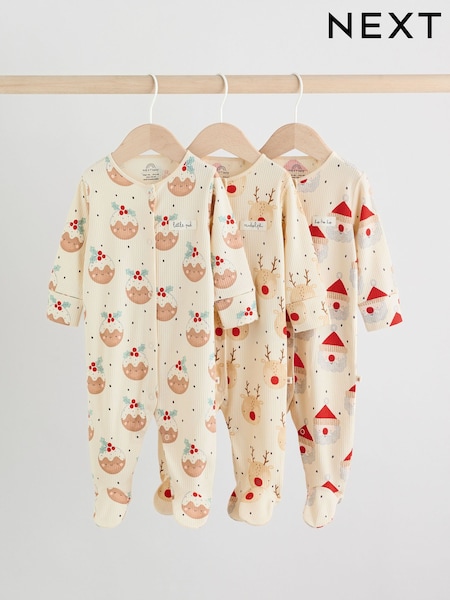 Ecru Baby Christmas Popper Sleepsuits 3 Pack (0mths-2yrs) (AN4335) | R$ 185 - R$ 205