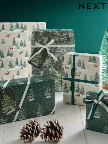 Green / Natural Forest Set of 3, 3m Christmas Wrapping Paper (AN4345) | €11