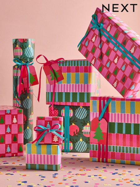 Pink / Green Brights Set of 3, 3m Christmas Wrapping Paper (AN4348) | €11