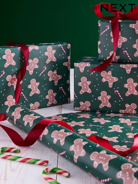 Green Gingerbread Man Standard Width, 15m Christmas Wrapping Papers (AN4354) | €8