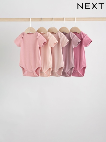 Pink Baby Short Sleeve Bodysuits 5 Pack (AN4463) | €20 - €23