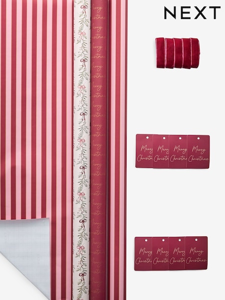 Burgandy Foliage Luxury Set of 3, 3m Christmas Wrapping Papers (AN4498) | €10