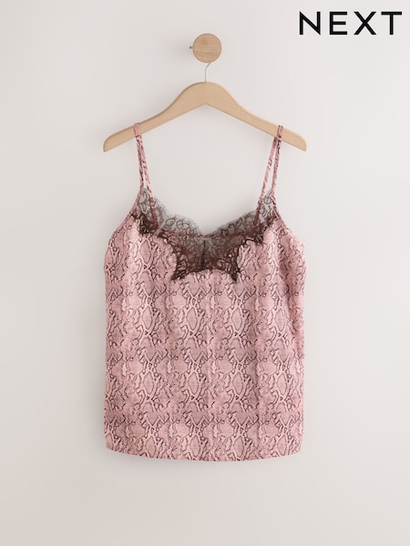 Бежевый со змеиным принтом - Lace Trim Cami Top (AN4500) | €22