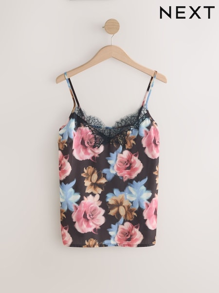 Black Floral Print Lace Trim Cami Top (AN4501) | €28