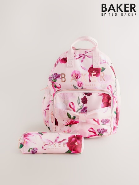Baker by Ted Baker Girls Pink Back to School Floral Print Bow Backpack (AN4532) | 59 €