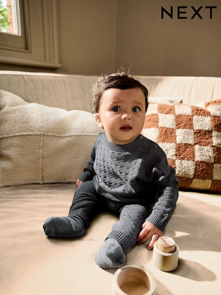 Charcoal Grey Baby Textured Knitted 100% Cotton Jumper and Leggings Set (0mths-3yrs) (AN4572) | €25 - €28