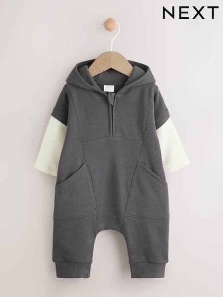 Black/White Baby Hooded Sweat Romper (0mths-3yrs) (AN4588) | AED81 - AED91