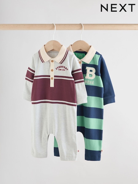 Blue/Green Striped - Baby Collared Jersey Rompers 2 Pack (AN4594) | 35 € - 40 €