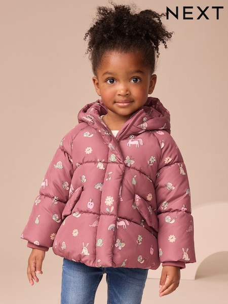 Burgundy Red Shower Resistant Faux Fur Lined Padded Coat (3mths-7yrs) (AN4608) | AED117 - AED137