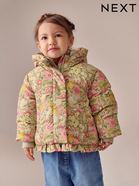 Green Floral Shower Resistant Frill Hem Padded Coat (3mths-7yrs) (AN4613) | €34 - €39