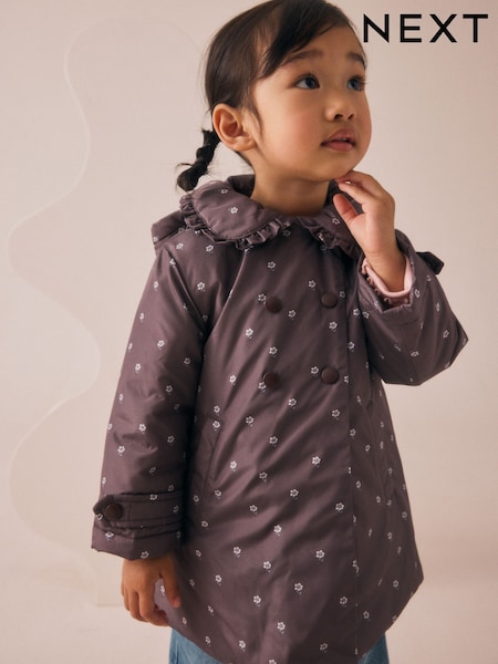 Chocolate Brown Shower Resistant Frill Collar Coat (3mths-7yrs) (AN4616) | AED122 - AED142