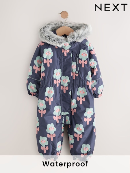 Navy Flower Waterproof Printed Snowsuit (3mths-7yrs) (AN4621) | SGD 69 - SGD 77