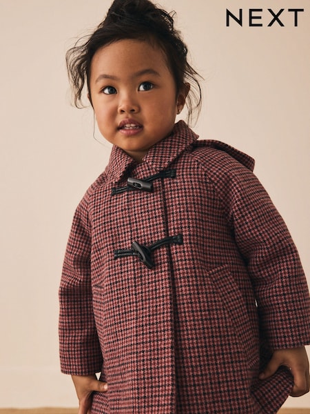 Pink/Black Check Duffle Coat With Wool (3mths-7yrs) (AN4624) | €35 - €40