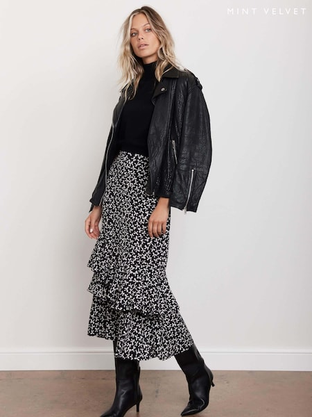 Mint Velvet Bow Print Ruffle Midi Skirt (AN4646) | €98