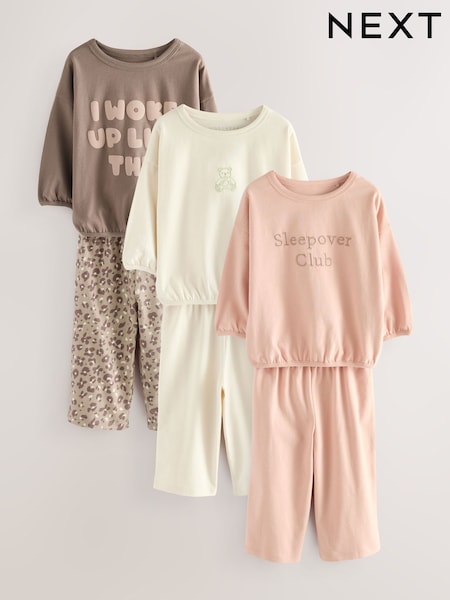 Ecru/Pink Slogan Print Wide Leg Pyjamas 3 Pack (9mths-10yrs) (AN4662) | AED132 - AED163