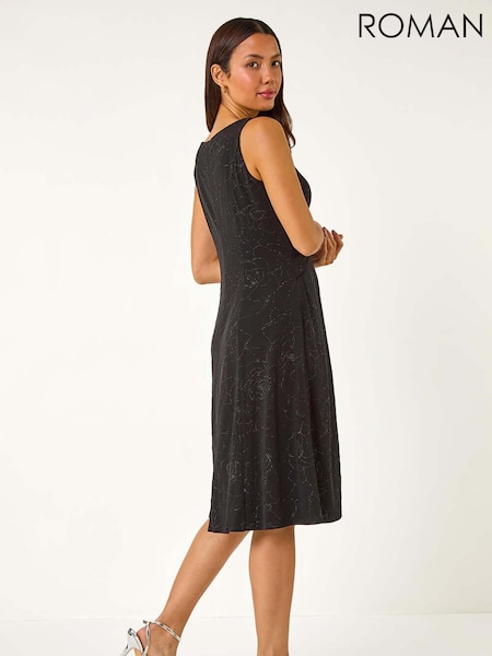 Черный - Roman Sparkle Floral Stretch Wrap Dress (AN4674) | €73