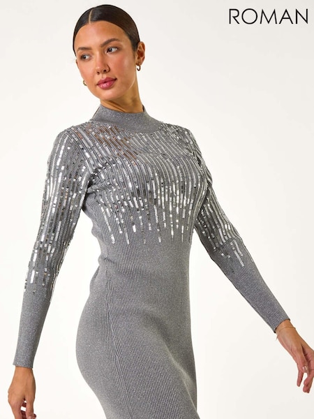 Металлик - Roman Embellished High Neck Knit Dress (AN4681) | €72