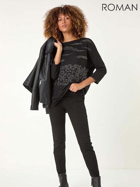 Roman Metallic Animal Print Hotfix Stretch Top (AN4688) | €40
