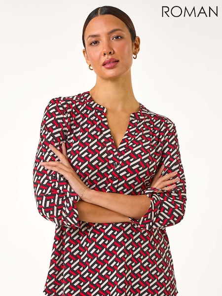 Roman Red Geometric Print Shirt (AN4699) | €54