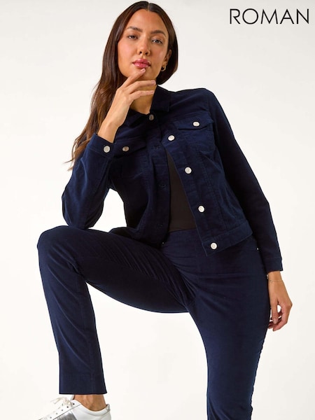 Roman Blue Corduroy Straight Stretch Jeans Trousers (AN4703) | €46