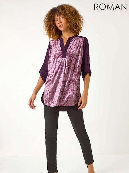 Roman Purple Velvet Front V-Neck Shirt (AN4707) | $86