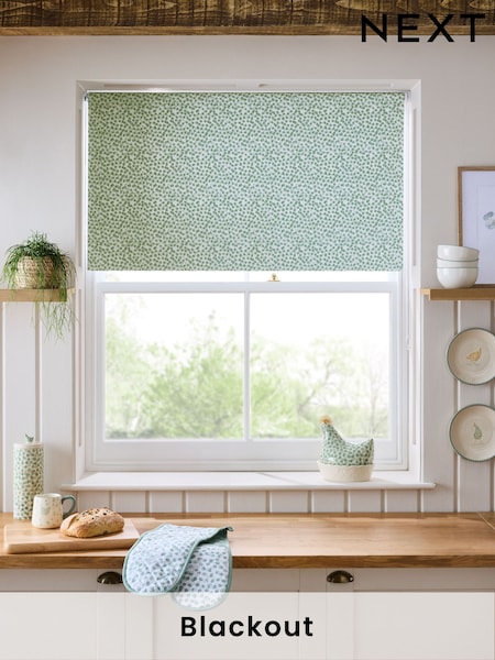 Sage Green Spot Print Ready Made Blackout Kitchen Moisture Resistant Roller Blind (AN4719) | €31 - €72