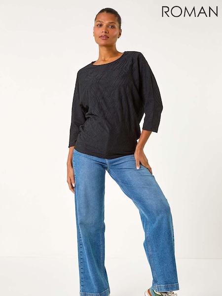 Musta - Roman textured nauhahelma T-paita (AN4736) | €50