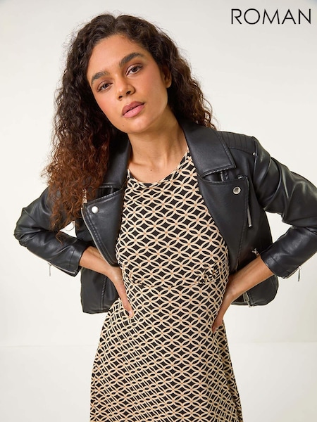 Roman Black Geometric Print Stretch Dress (AN4746) | 130 QAR