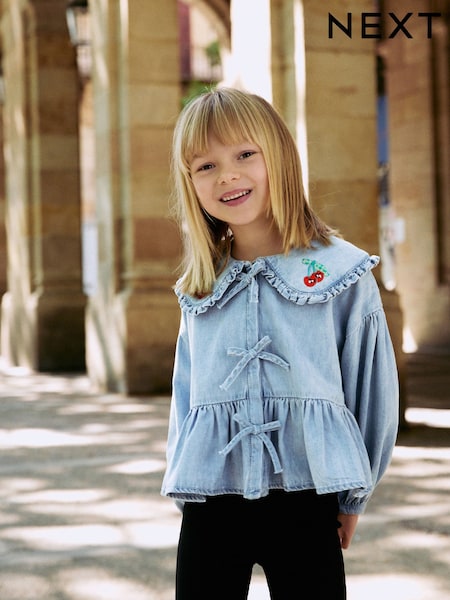 Blue Denim Collar Long Sleeve Blouse (3-16yrs) (AN4771) | €21 - €28