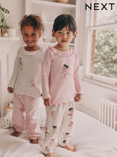 Pink Ballerina Print Woven Bottoms Pyjamas 2 Pack (9mths-10yrs) (AN4783) | 109 QAR - 153 QAR