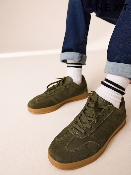 Khaki Green Suede Lace Up Smart Trainers (AN4835) | AED132 - AED168