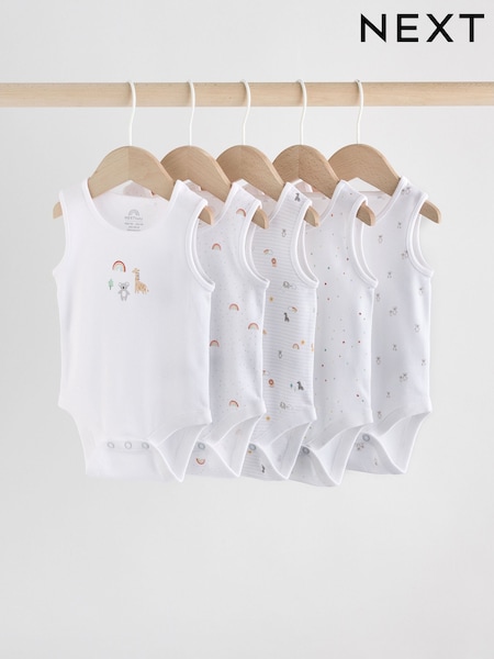 White 5 Pack 5 Pack Baby Vest Bodysuits (AN4884) | €16 - €19