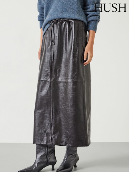 Hush Crocodile Embossed Leather Midi Skirt (AN4891) | ‏1,257‏₪