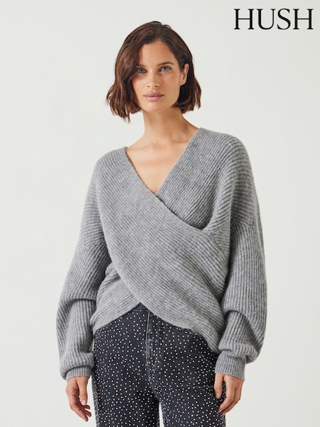 Hush Grey Betty Fluffy Cross Front Jumper (AN4911) | €140