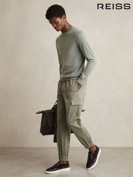 Reiss Washed Khaki Green Haven Cotton Drawstring Cargo Trousers (AN4933) | €217