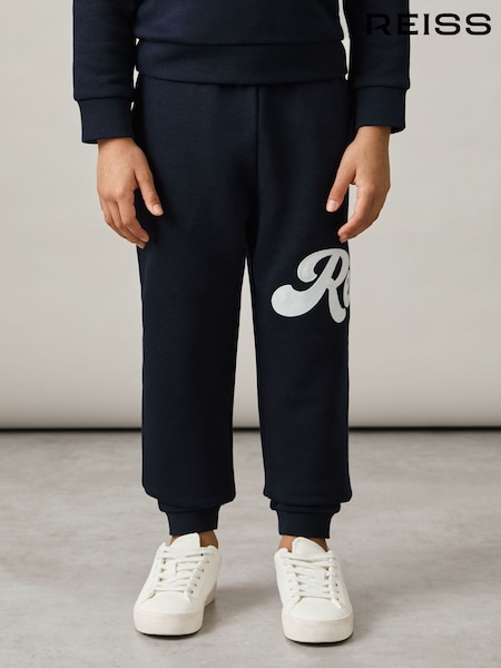 Reiss Navy Clayton 9-13 yrs Cotton-Blend Logo Script Joggers (AN4936) | €55