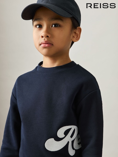 Reiss Navy Grover 9-13 yrs Cotton-Blend Logo Script Sweatshirt (AN4944) | €50